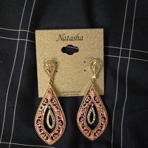 Natasha Couture Gold and Pink Filigree Earrings